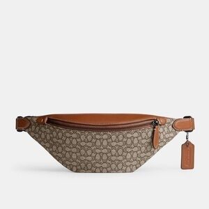 NWT Coach Charter Belt Bag 7 in Micro Signature Jacquard & Leather Cocoa Amber